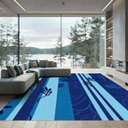 Navy Blue Floral Branch Stripe Rug