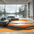 Vibrant Orange Layered Mountain Sunset Rug