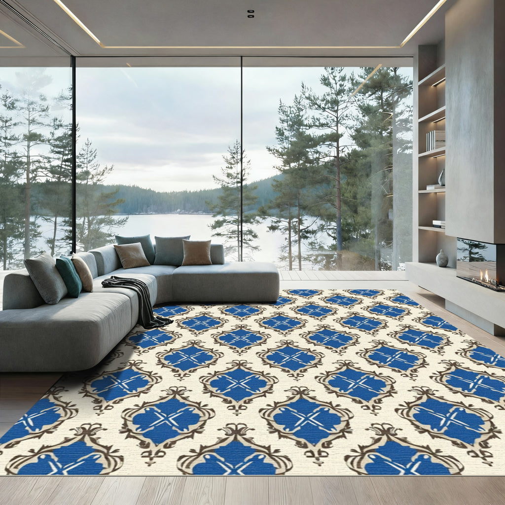 Royal Blue Ornate Quatrefoil Repeating Rug