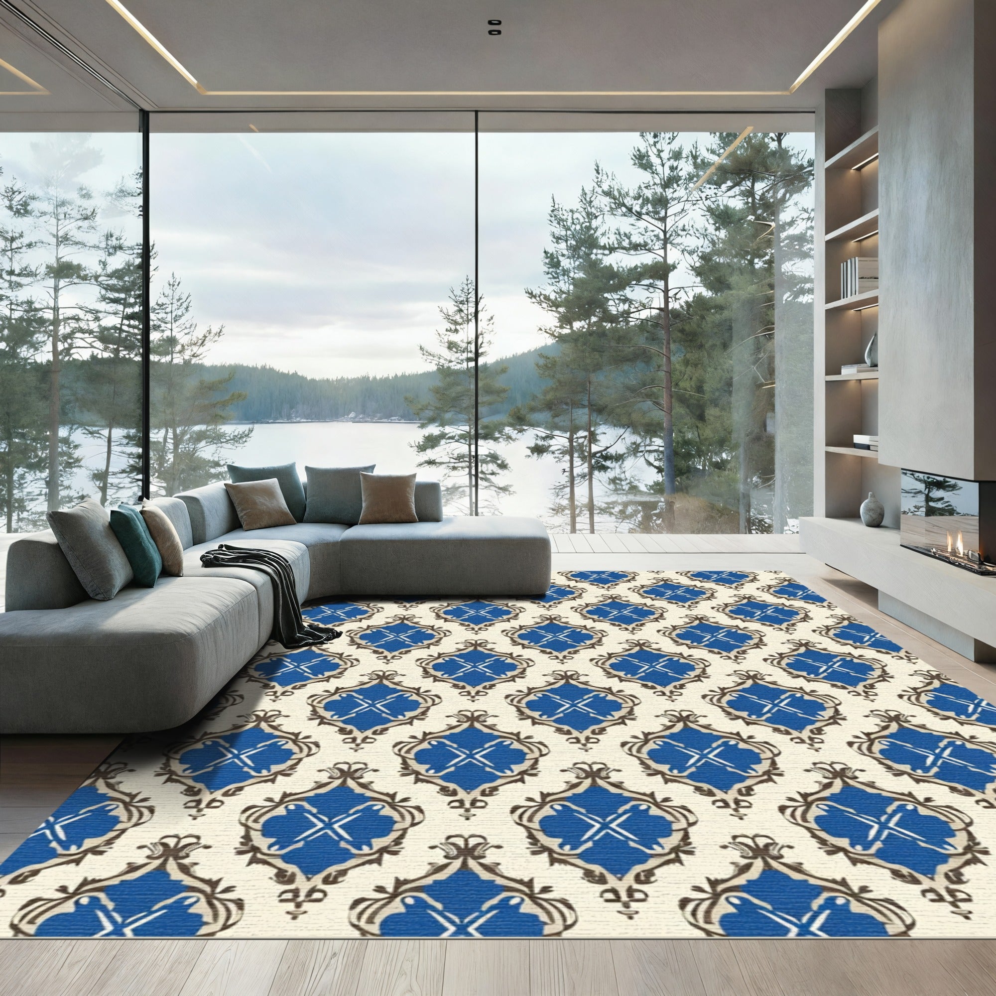 Royal Blue Ornate Quatrefoil Repeating Rug