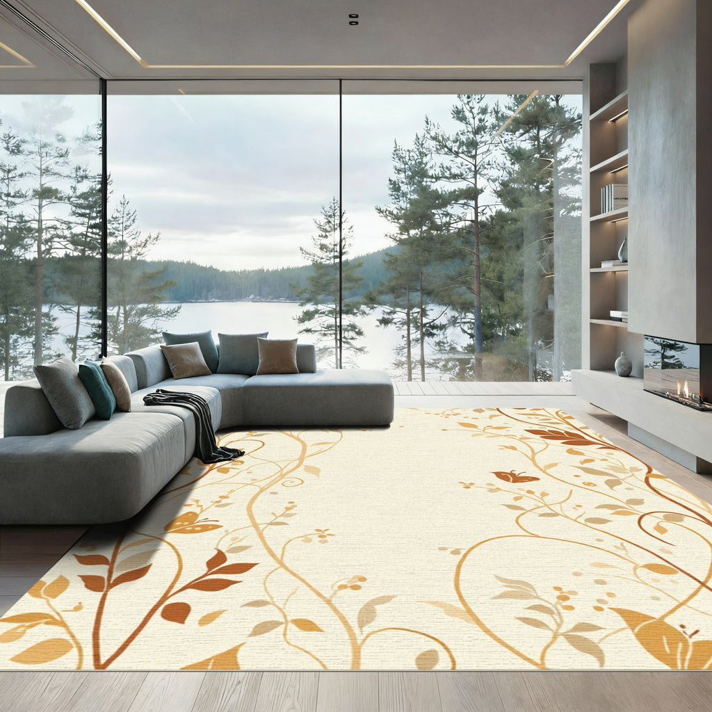 Brown Butterfly Floral Vine Garden Rug