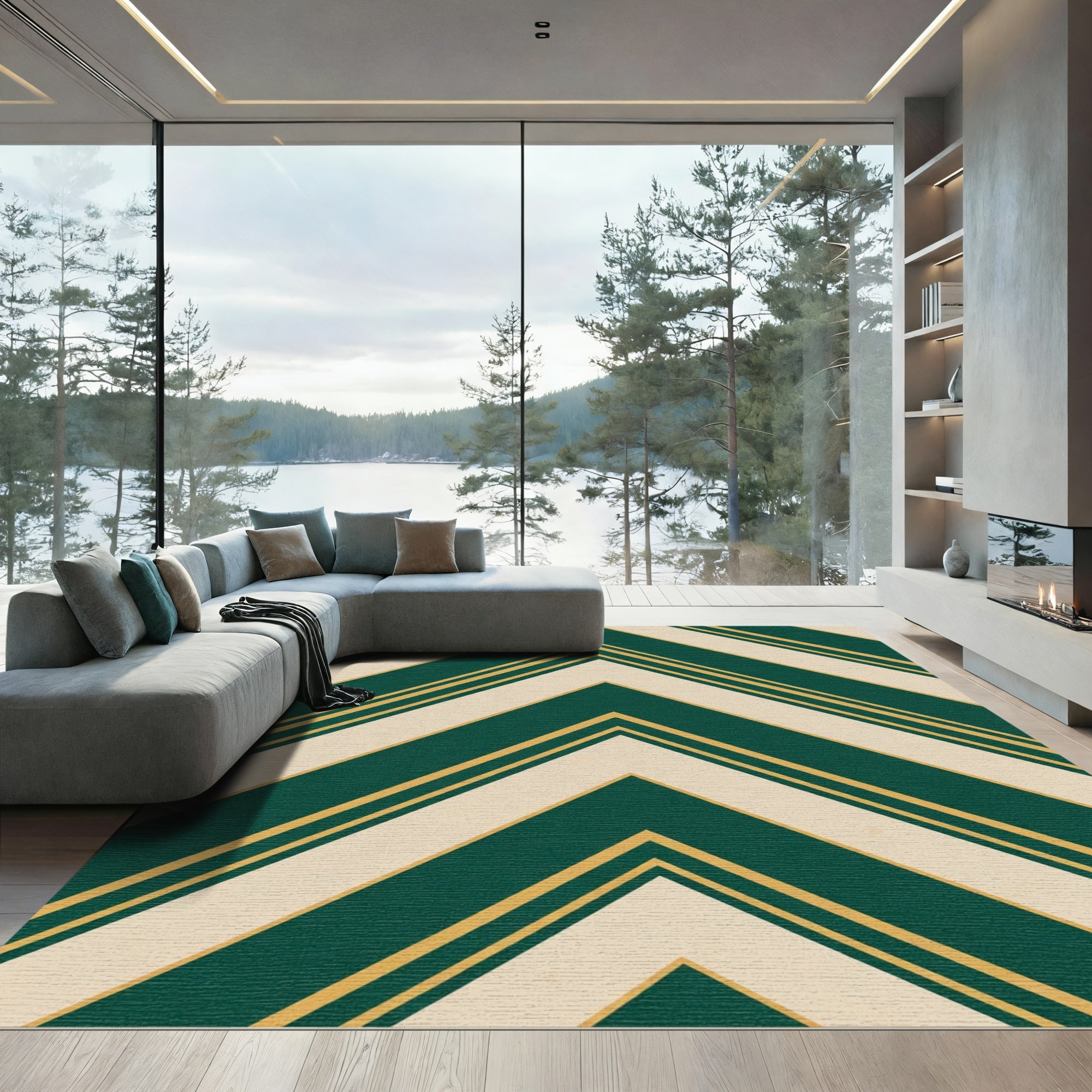 Emerald Gold Chevron Stripe Rug