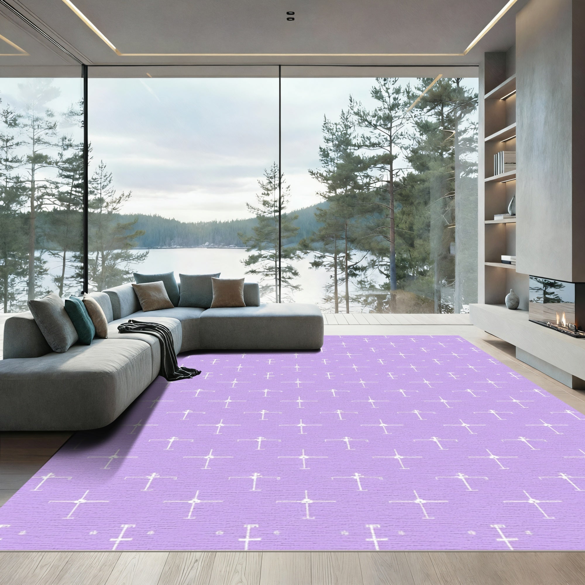 Soft Lavender White Geometric Cross Rug