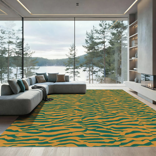 Bold Orange Teal Zebra Stripes Rug