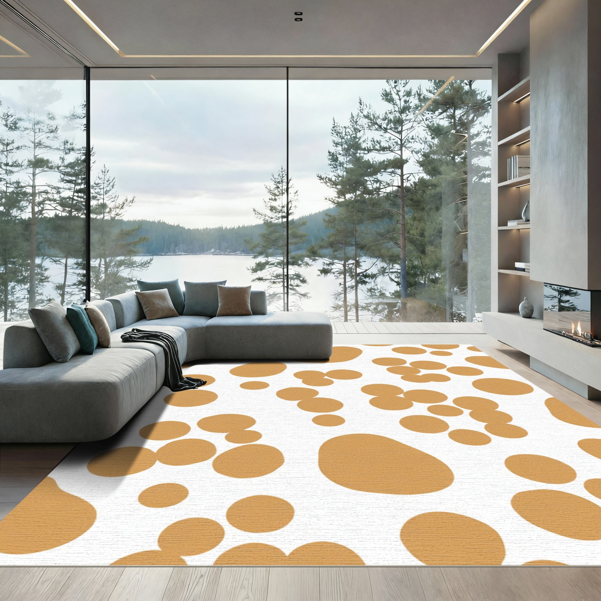 Golden Ochre Spotted Organic Shape Rug