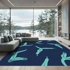 Aqua Petal Navy Background Rug
