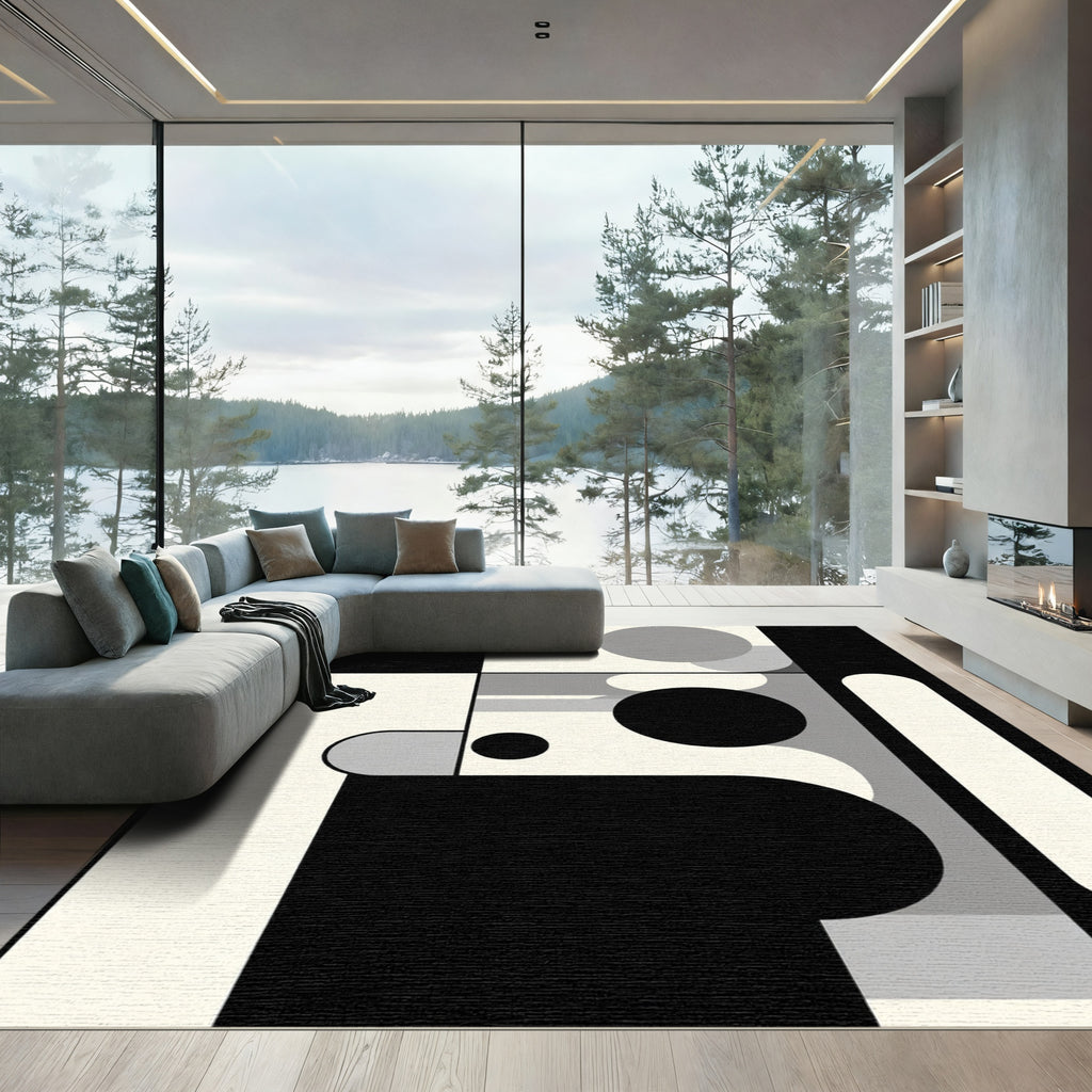 Black White Gray Geometric Abstract Shapes Rug