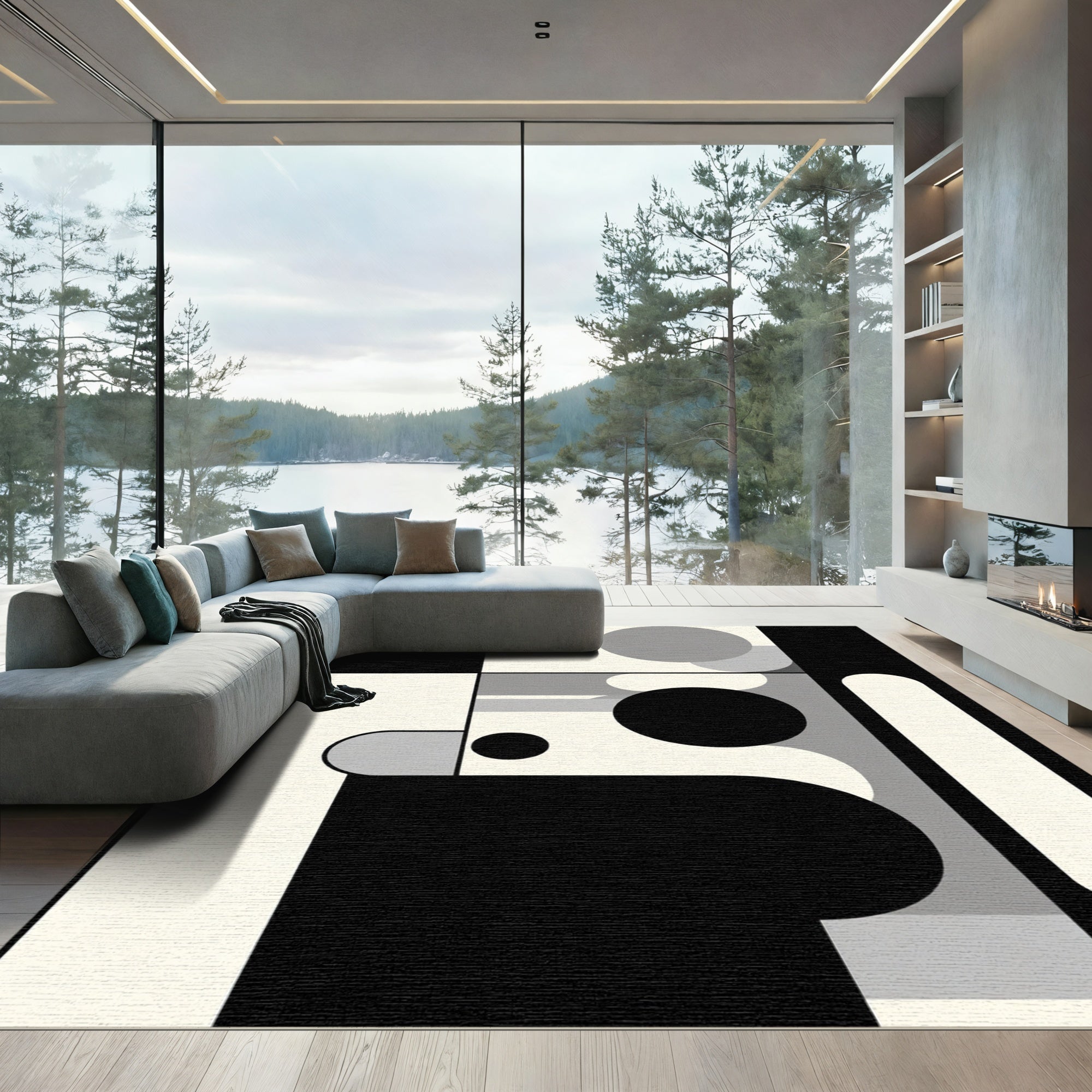 Black White Gray Geometric Abstract Shapes Rug