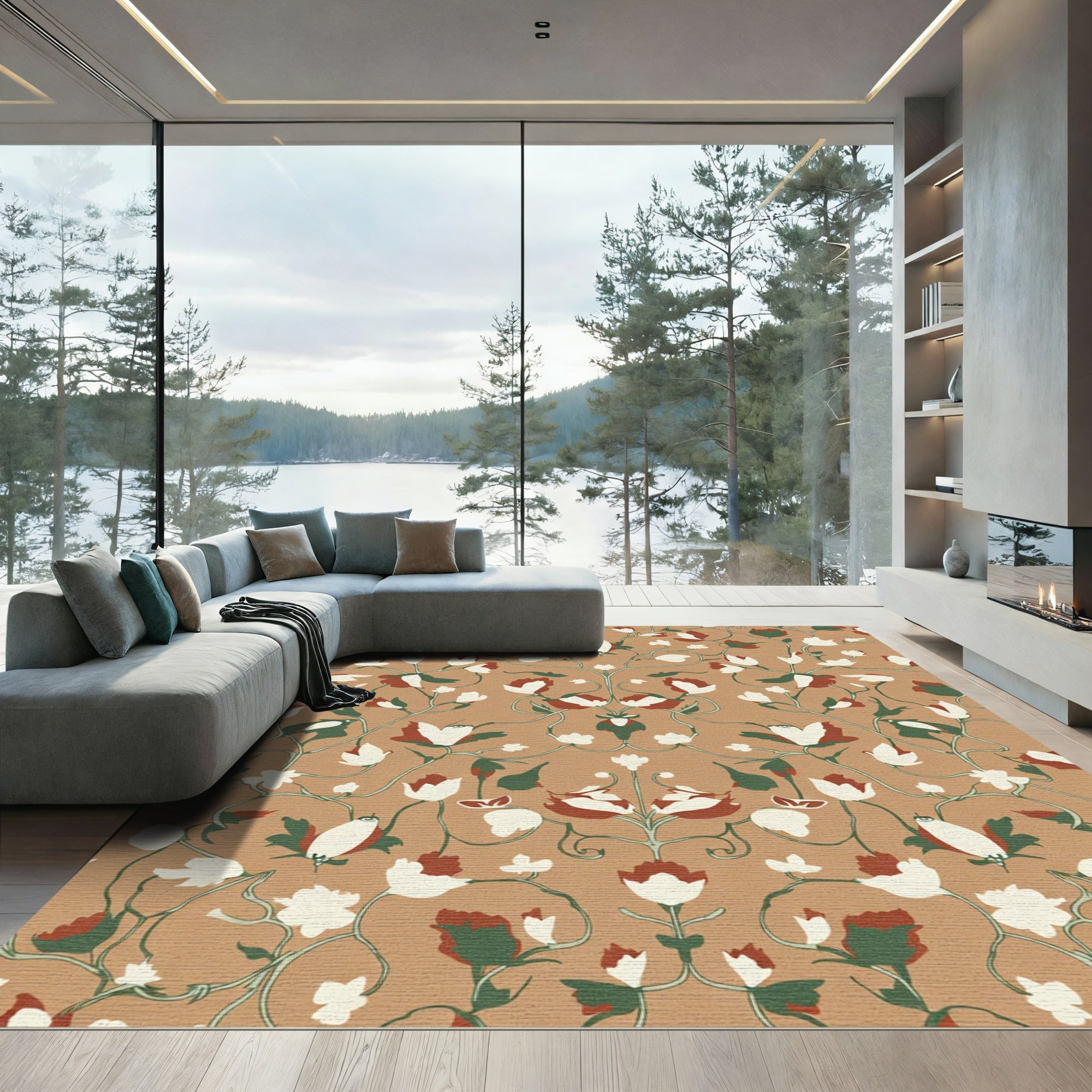 Terracotta Floral Vine Ensemble Rug