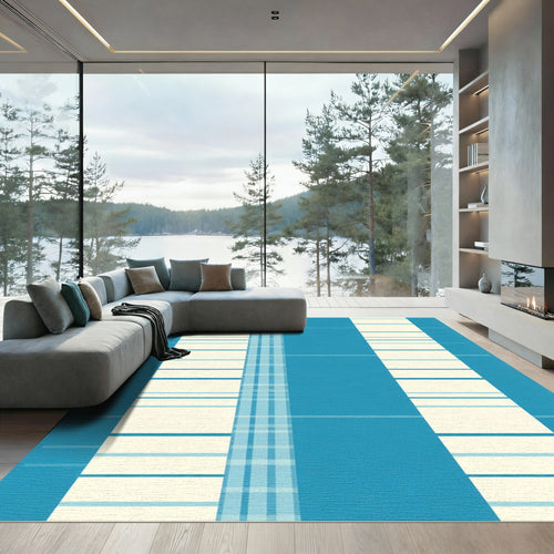 Aqua Blue Stripe Plaid Composite Rug