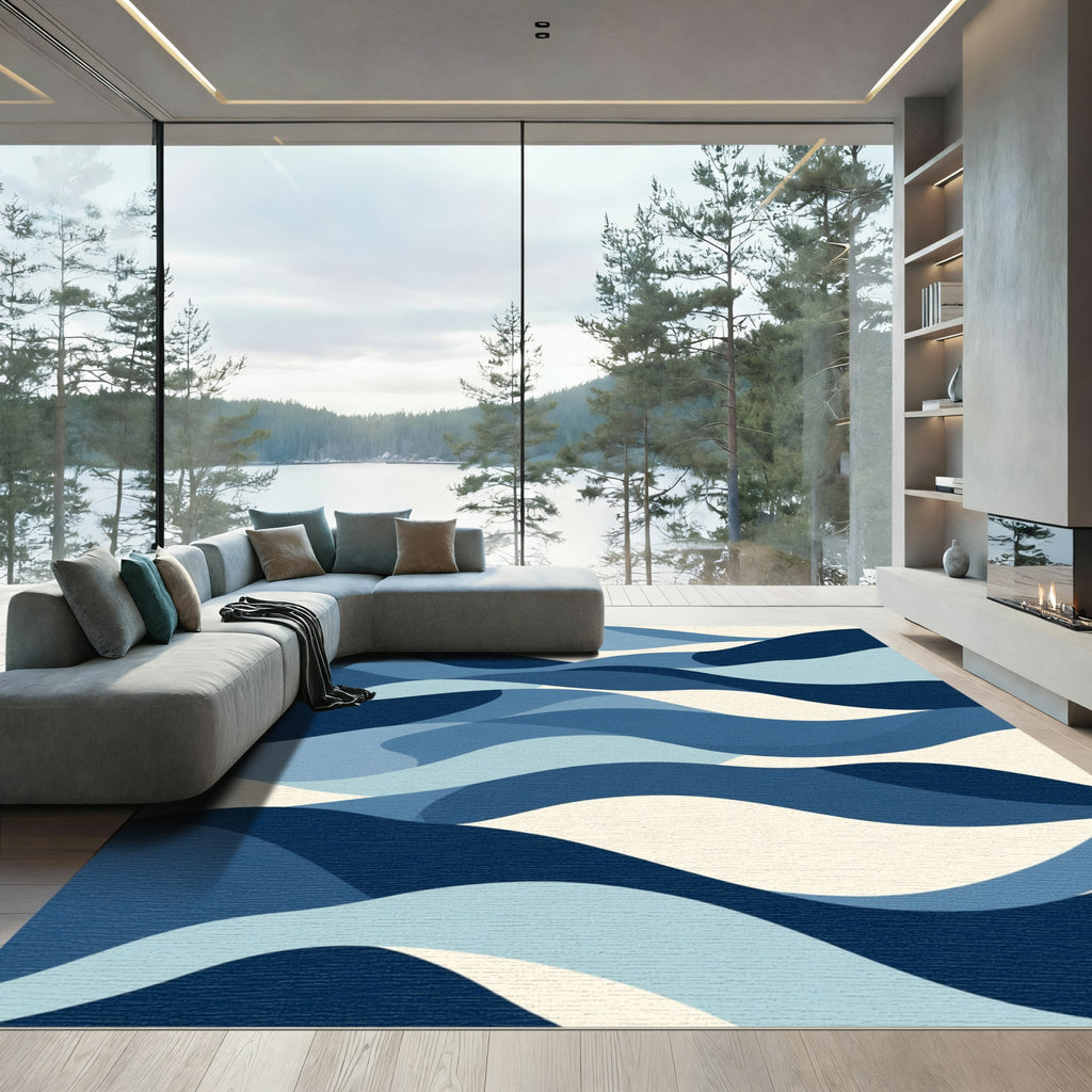 Deep Blue Wave Abstract Landscape Rug