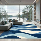 Deep Blue Wave Abstract Landscape Rug