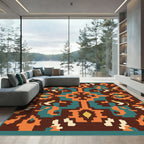 Abstract Terracotta Teal Symmetrical Medallion Rug