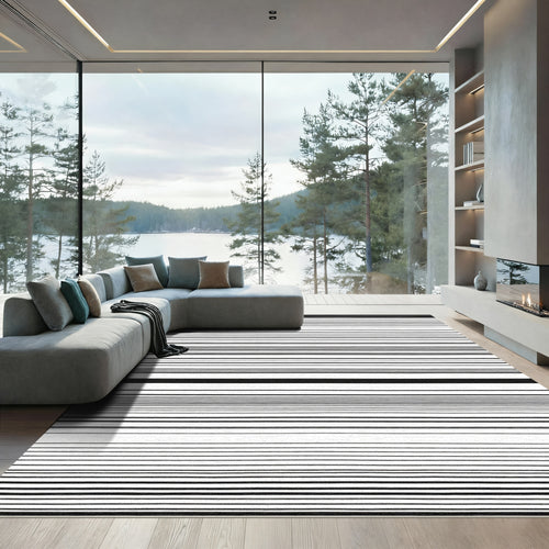 Black White Contemporary Line Rug