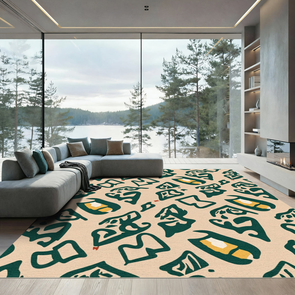 Deep Emerald Abstract Organic Shapes Rug