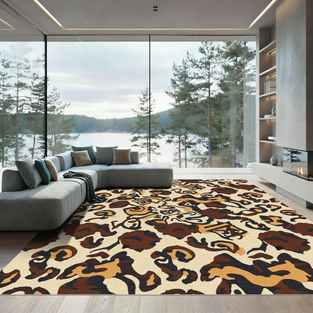 Earthy Abstract Swirl Animal Print Rug