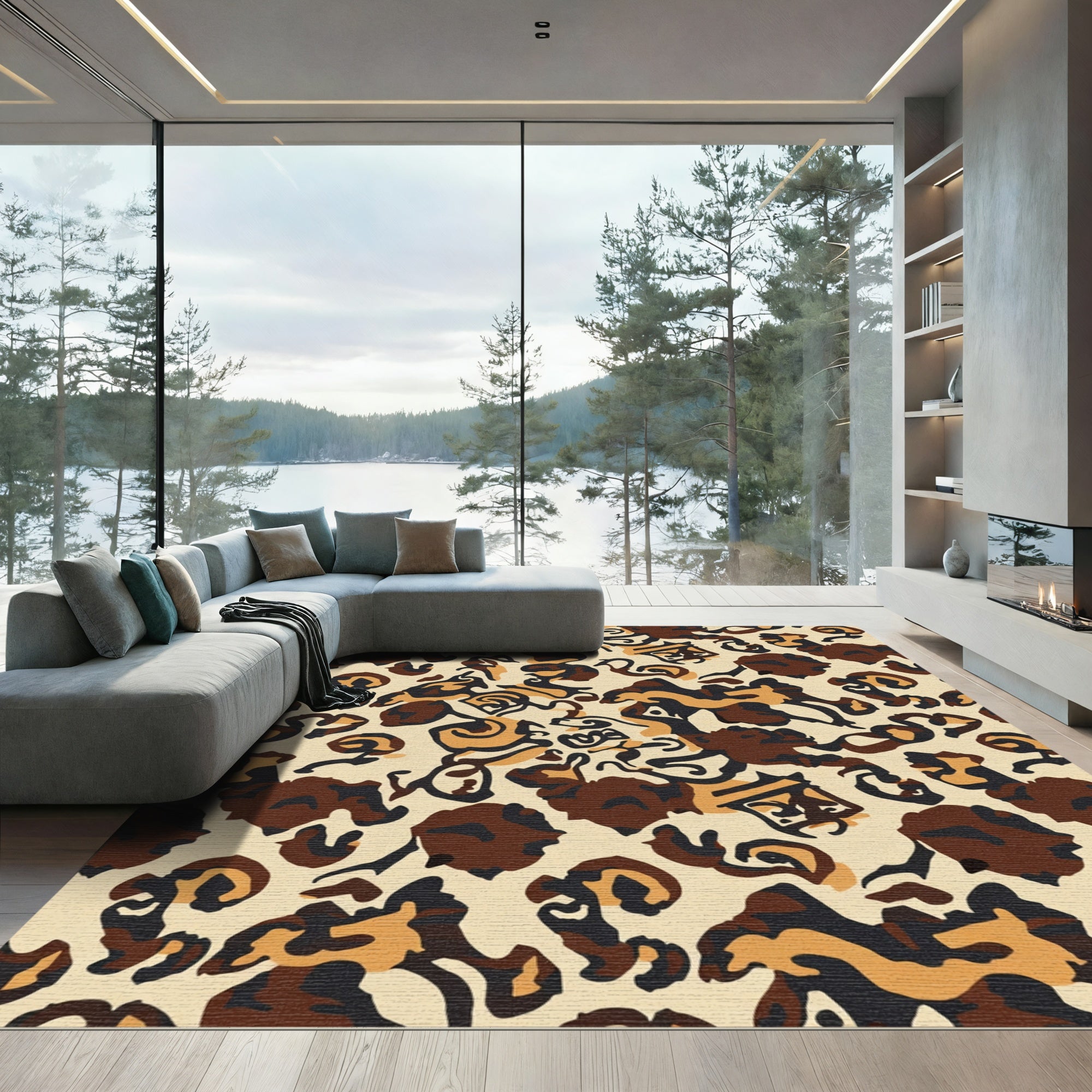 Earthy Abstract Swirl Animal Print Rug