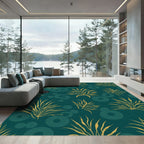 Golden Grass Circles Teal Rug