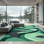 Emerald Green Abstract Swirl Rug