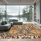 Ornate Teal Orange Floral Swirls Rug