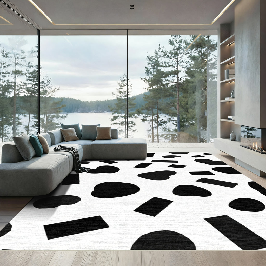 Black White Irregular Shapes Collage Rug