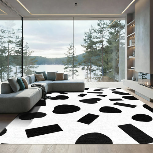 Black White Irregular Shapes Collage Rug