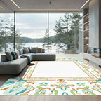 Earthy Teal Botanical Border Rug