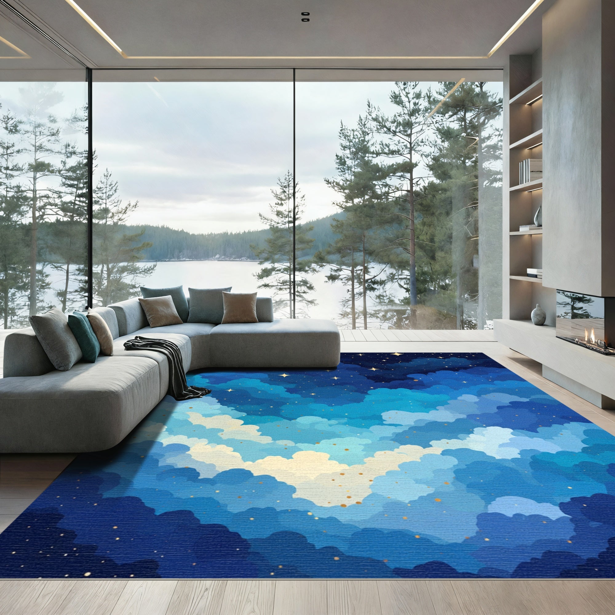 Dreamy Blue Cloud Starry Night Rug