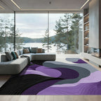 Abstract Purple Gray Flowing Waves Rug