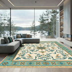 Teal Gold Floral Medallion Cream Border Rug