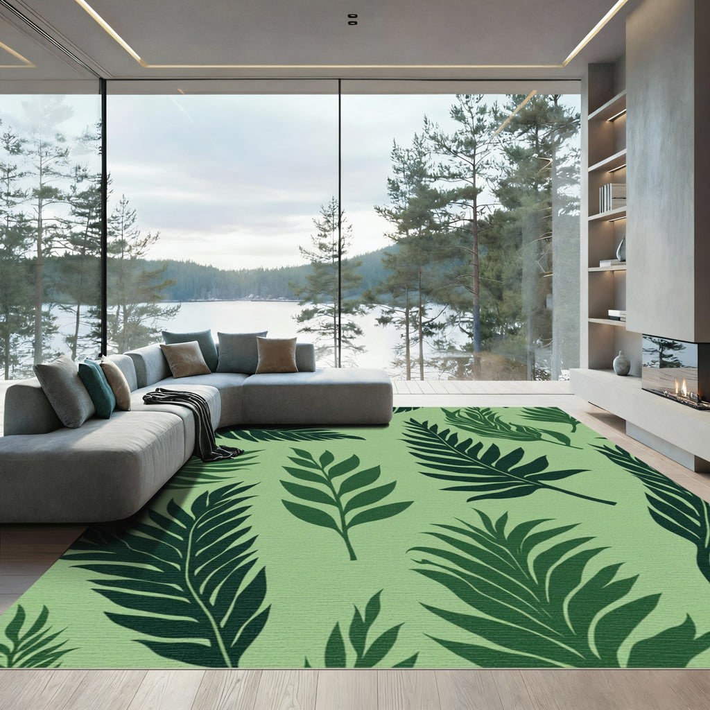Deep Green Tropical Leaf Medley Rug