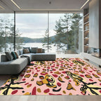 Whimsical Pink Cheetah Bird Collage Rug