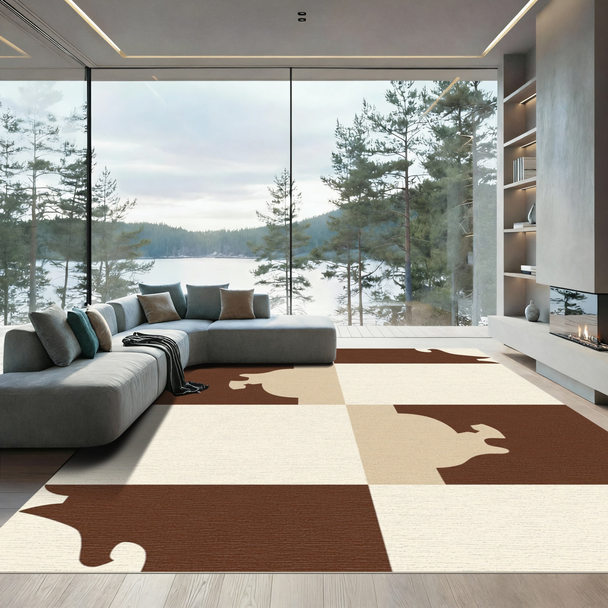 Chocolate Cream Abstract Geo Squares Rug
