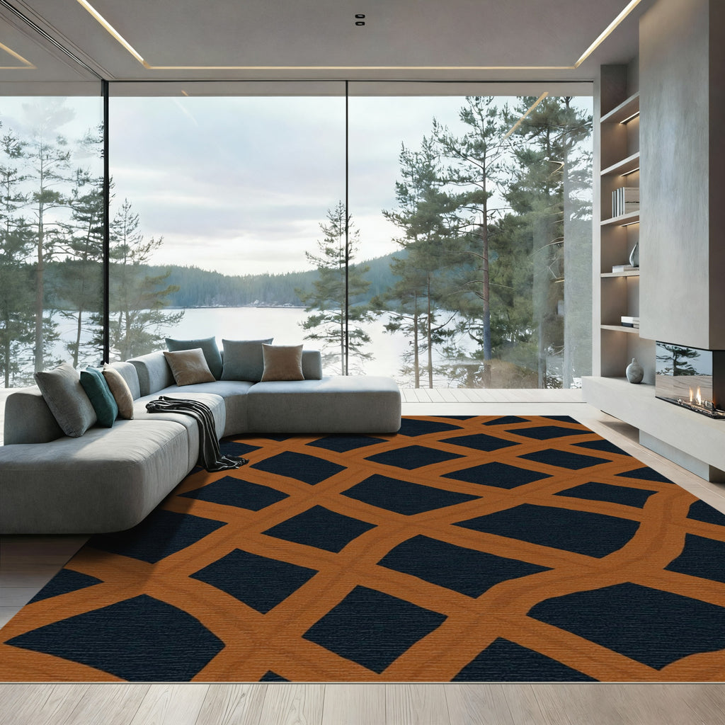 Rustic Brown Woven Grid Rug
