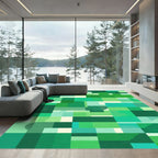 Emerald Abstract Geometric Overlapping Squares Rug