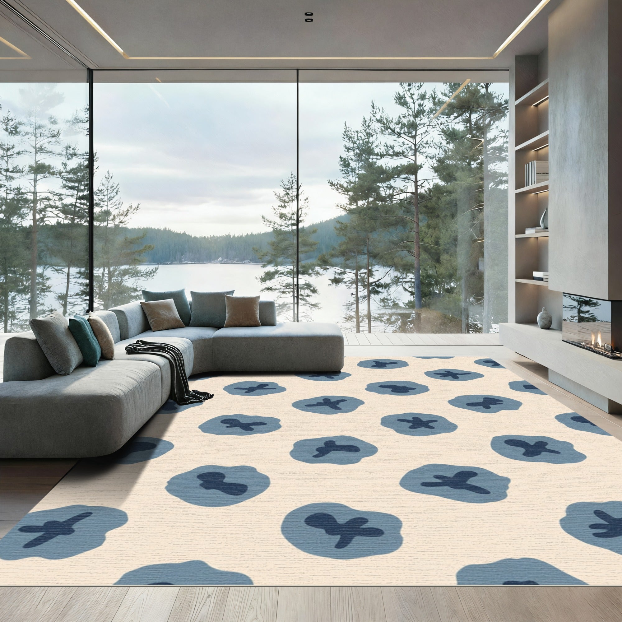 Muted Blue Blob Abstract Composition Rug