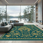 Golden Tiger Emerald Floral Tapestry Rug