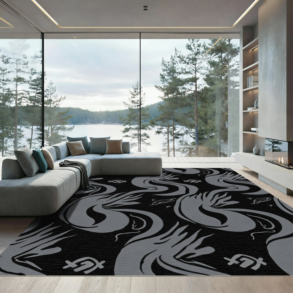 Gray Abstract Flowing Form Rug