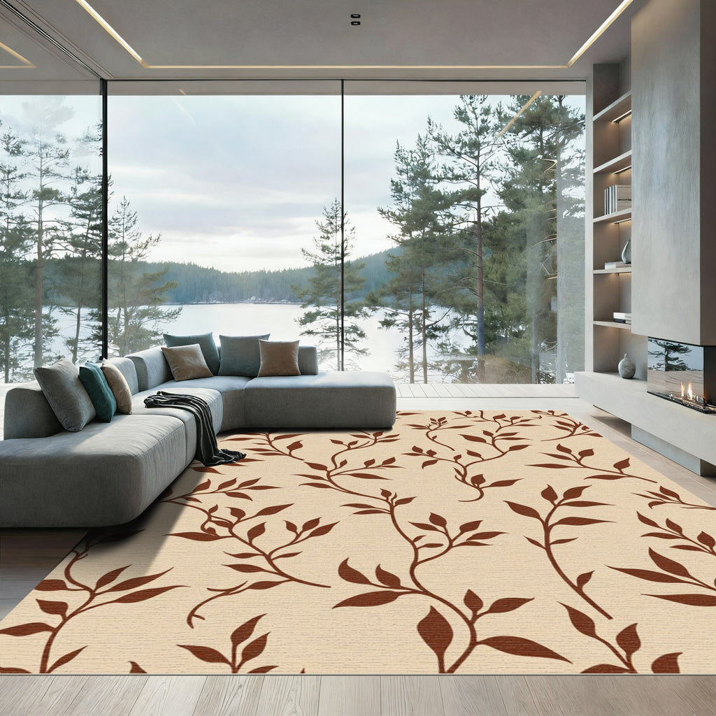 Brown Branch Leafy Vine Rug