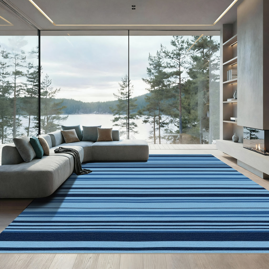 Deep Blue Multi Tone Stripe Rug