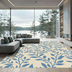 Blue Leafy Vine Cream Area Rug