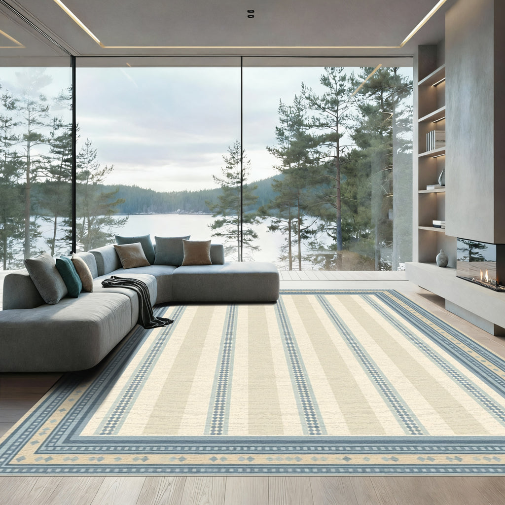 Light Striped Diamond Border Rug