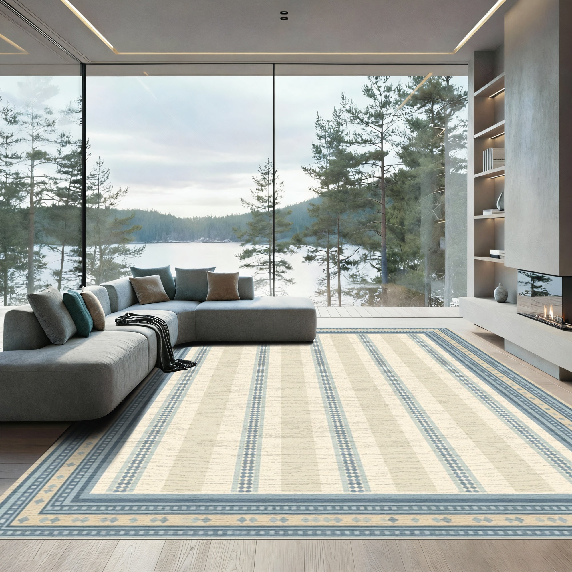 Light Striped Diamond Border Rug