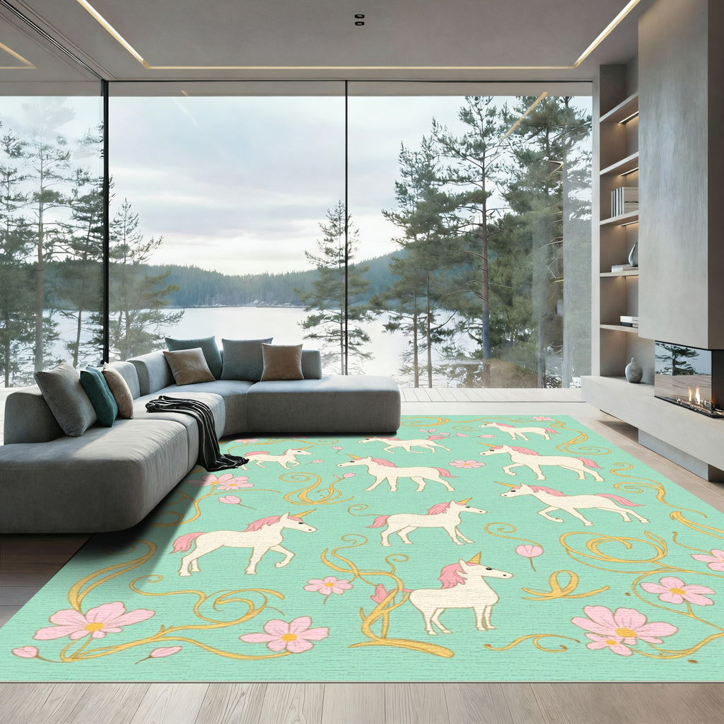 Pastel Unicorn floral Swirls Rug