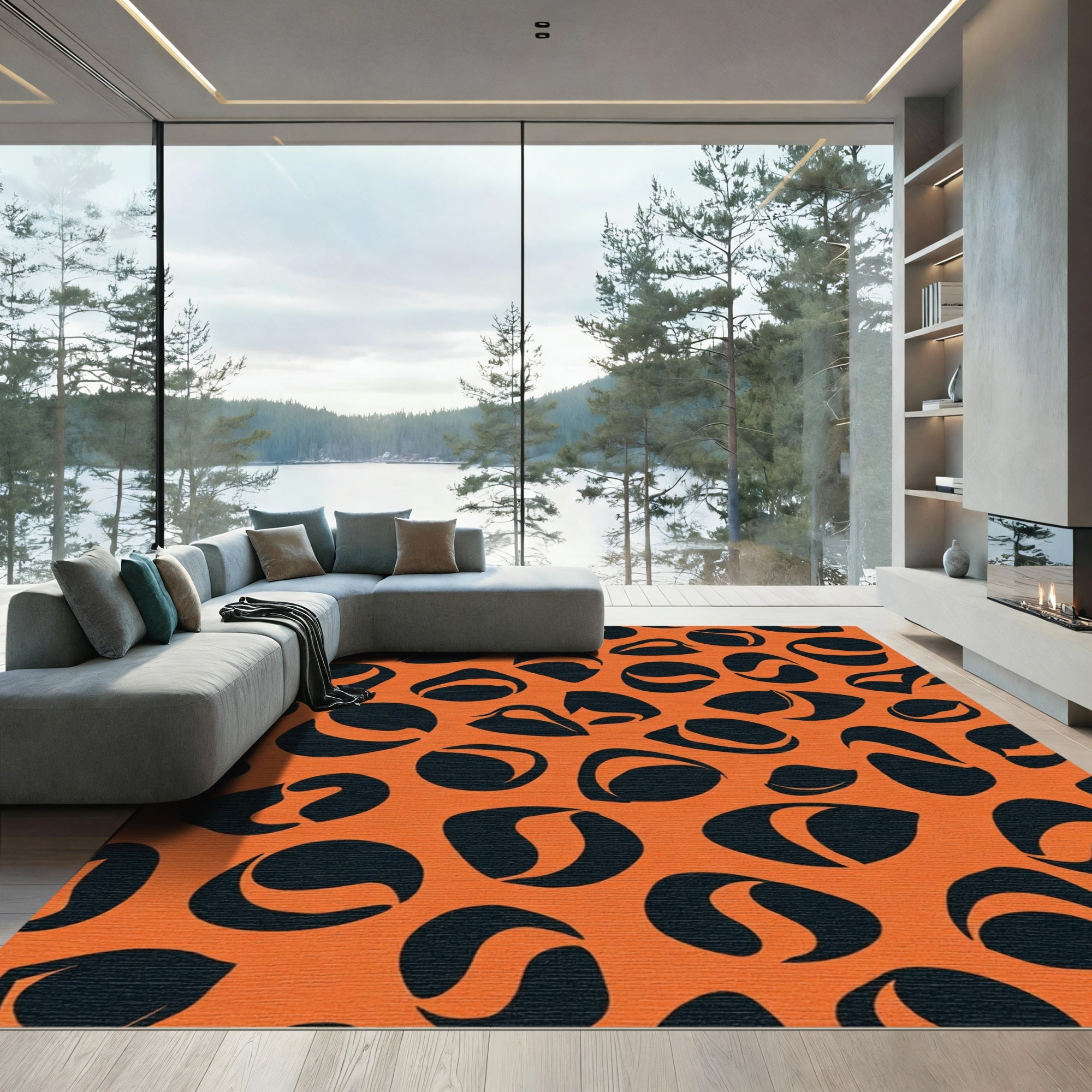 Bold Orange Black Organic Shapes Rug