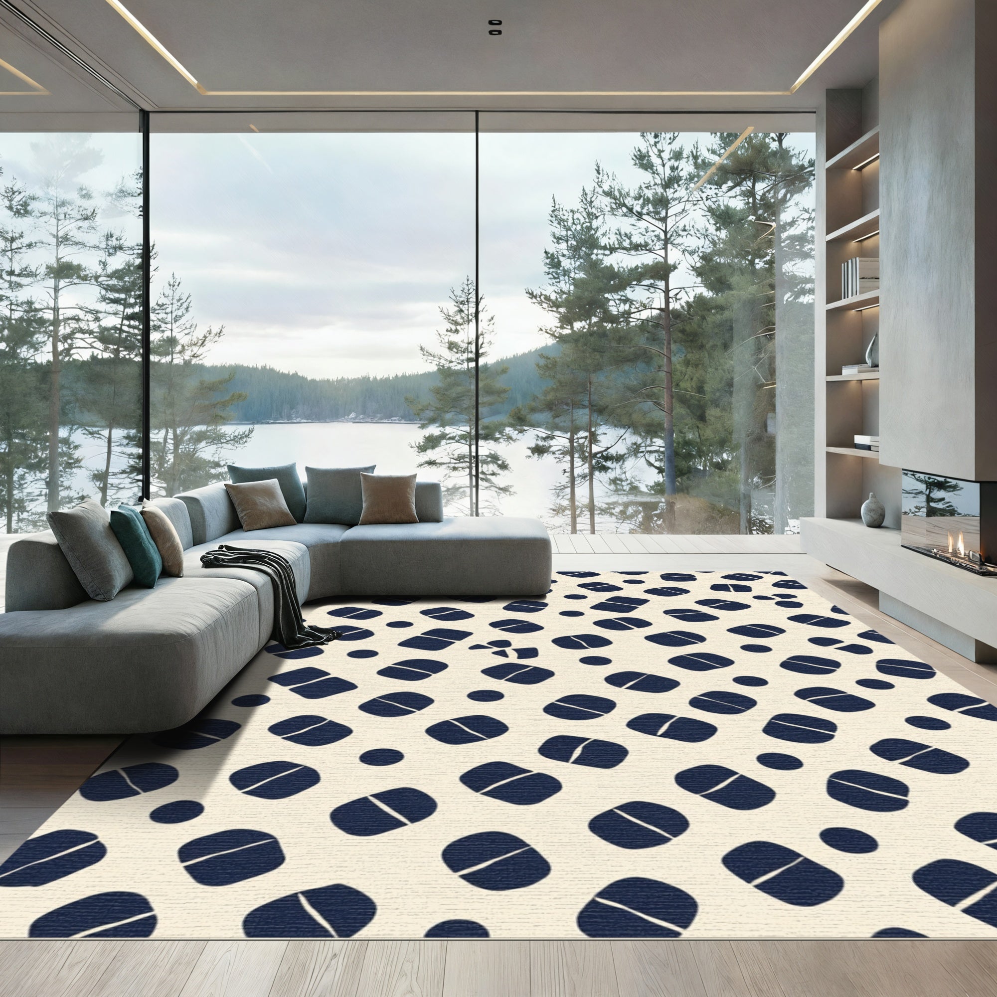 Navy Bone Abstract Scatter Rug