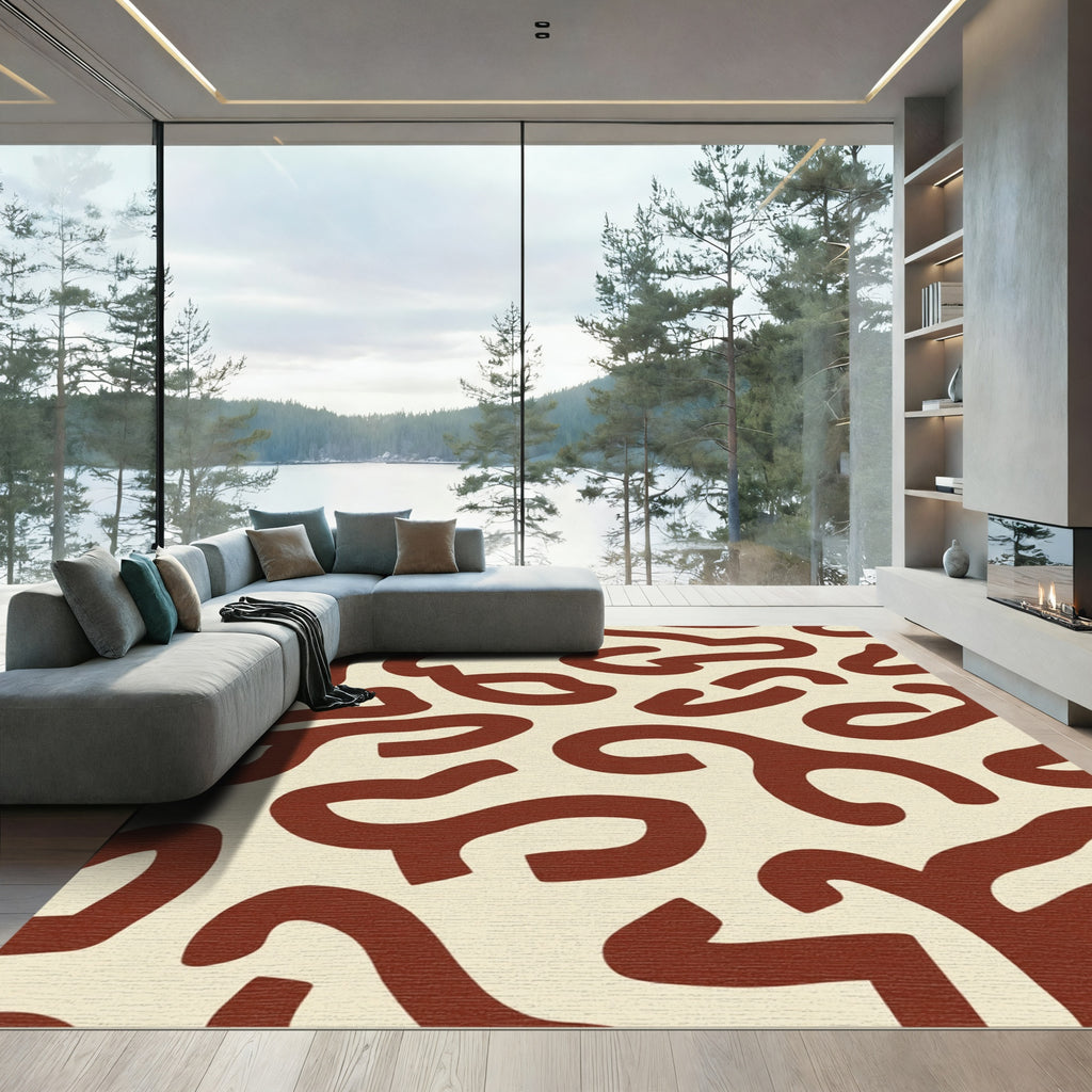 Terracotta Cream Abstract Swirl Rug