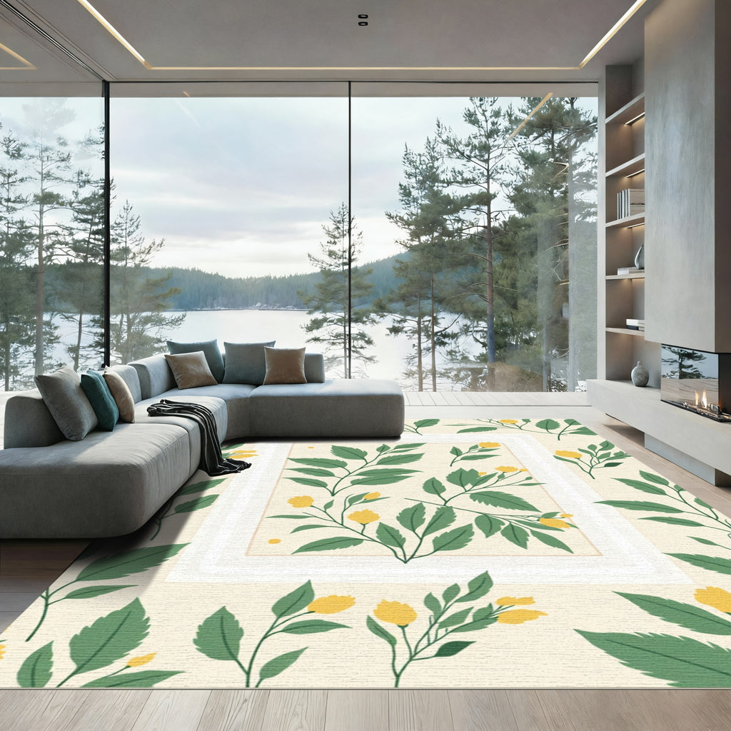 Yellow Botanical Garden Leaves Rug