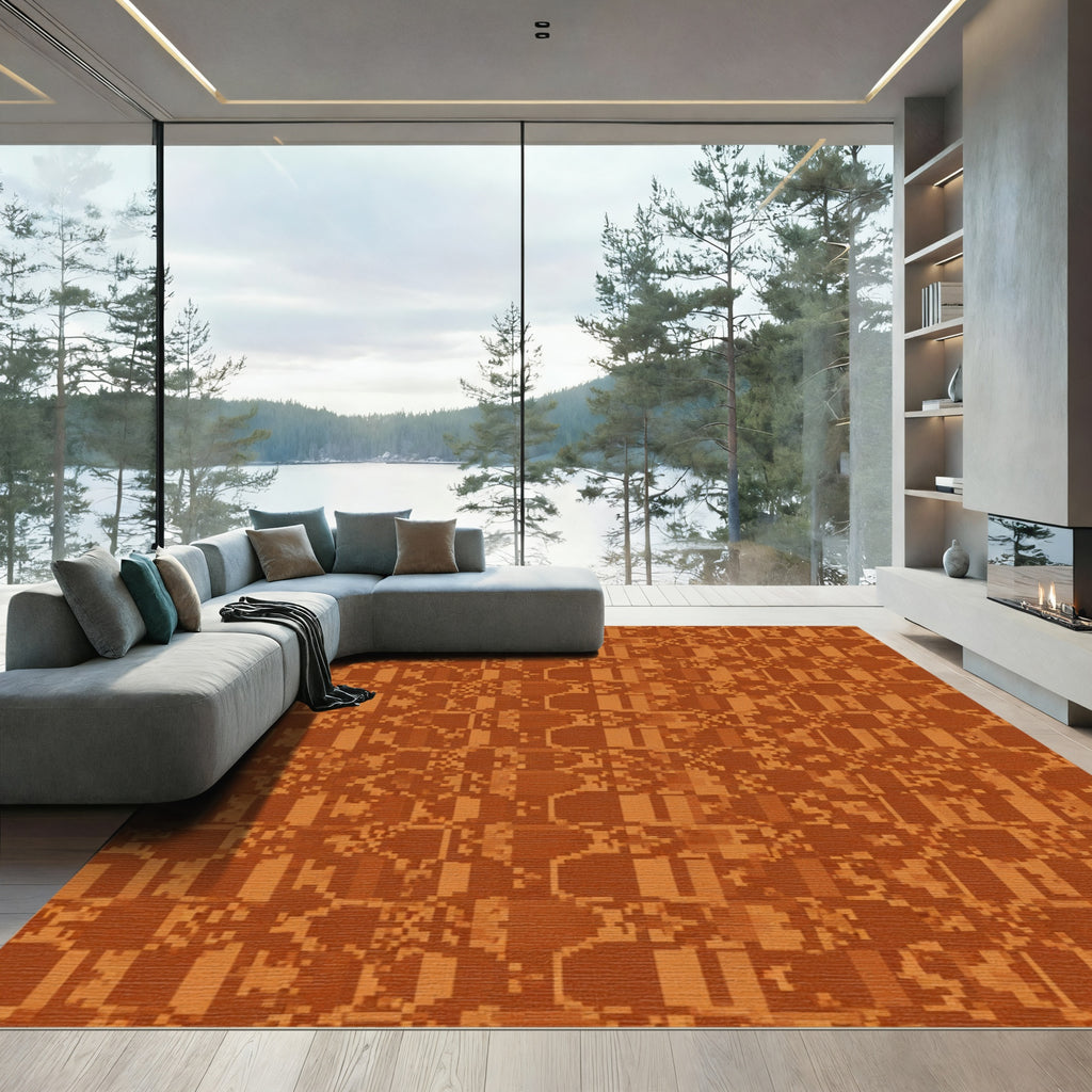 Rustic Pixelated Terracotta Basketweave Rug