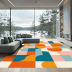 Mid Century Geometric Shape Collage Rug
